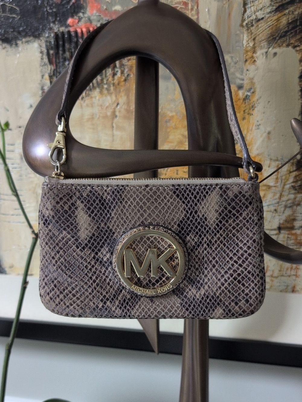 Michael Kors Taupe Snake-Embossed Wristlet. EUC
